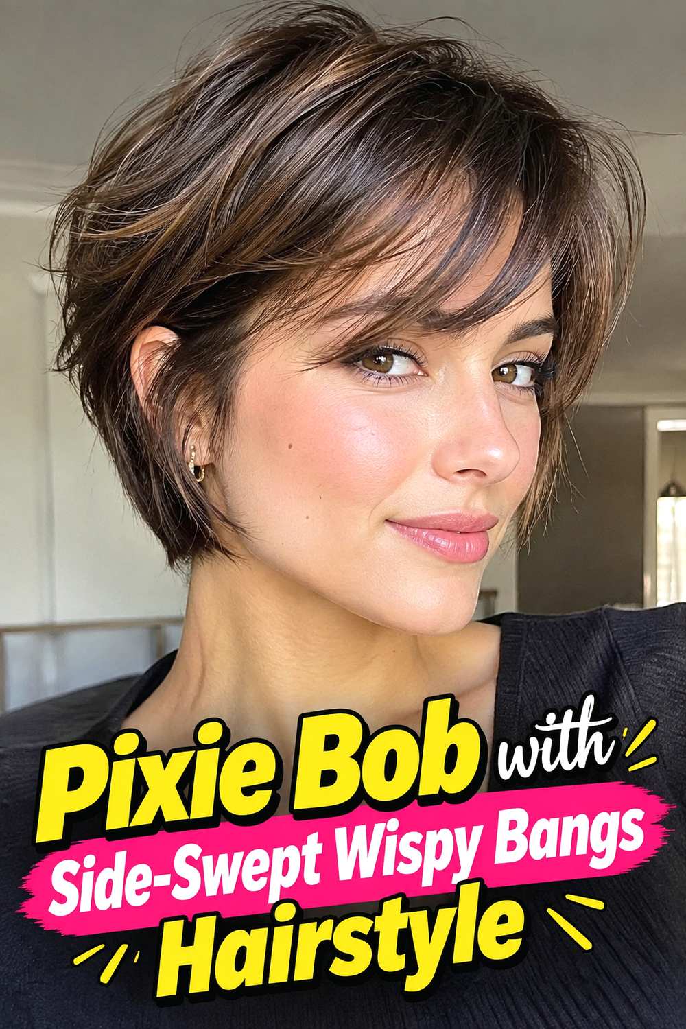 9. Pixie Bob With Side Swept Wispy Bangs Hairstyle