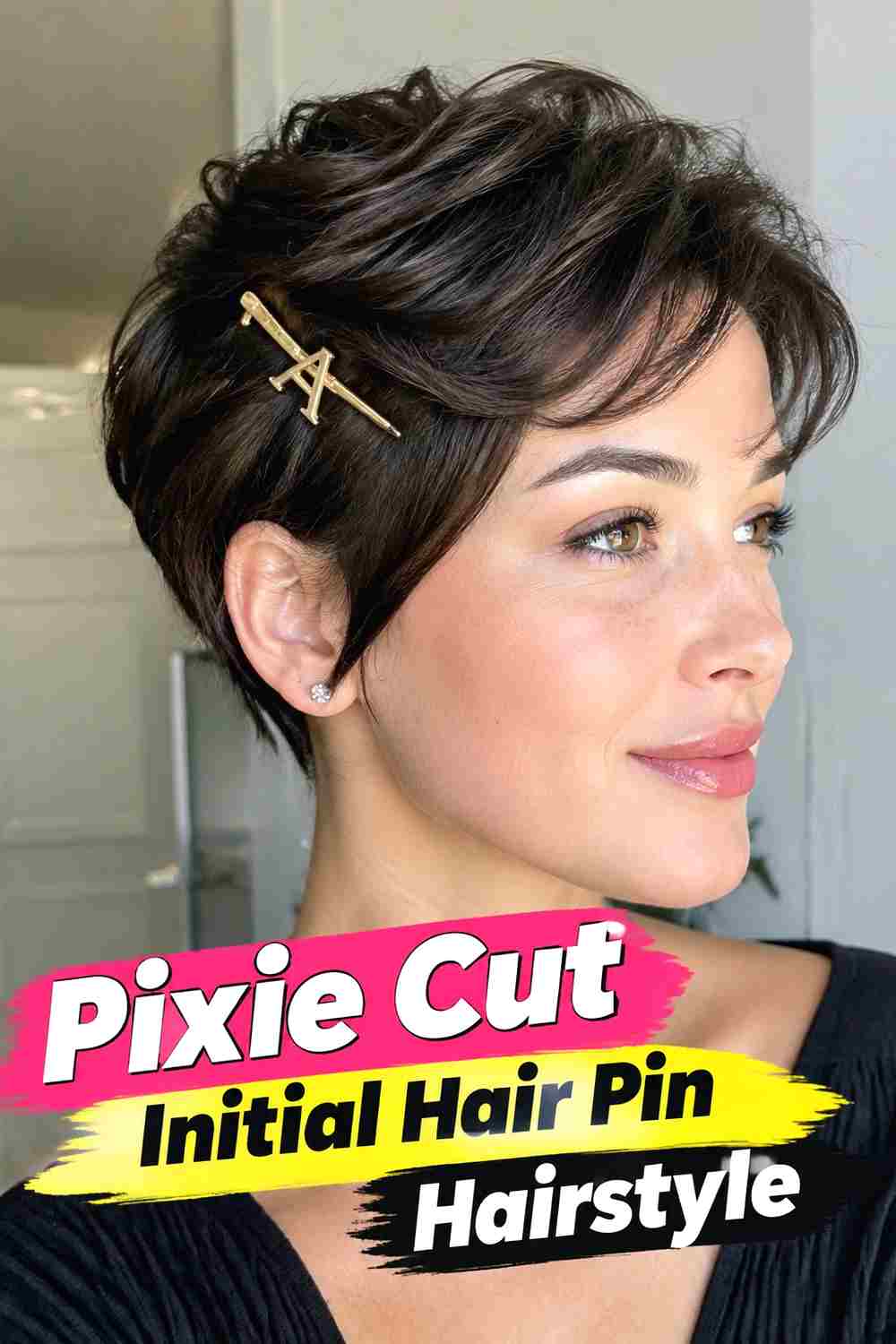 14. Pixie Cut Initial Hair Pin Hairstyle