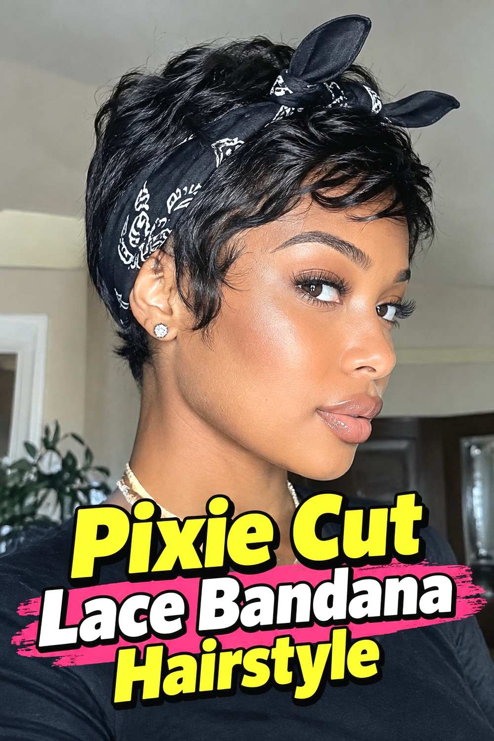 13. Pixie Cut Lace Bandana Hairstyle