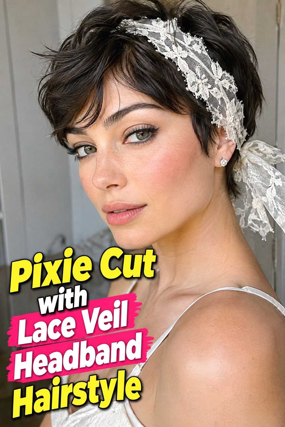 11. Pixie Cut With Lace Veil Headband Hairstyle