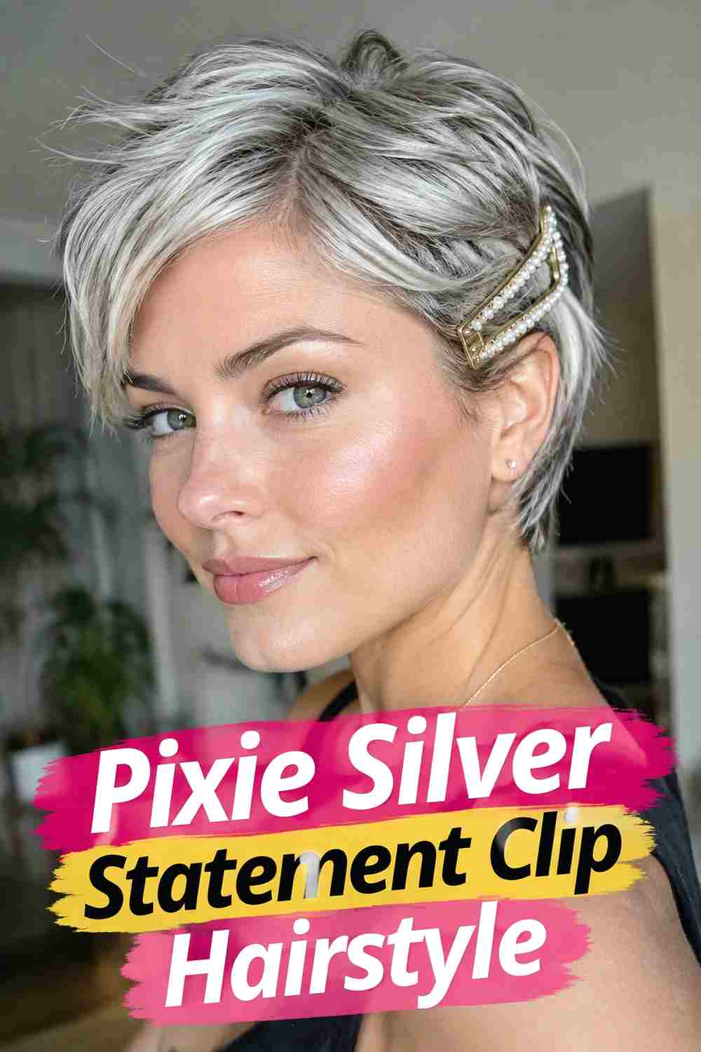 14. Pixie Silver Statement Clip Hairstyle