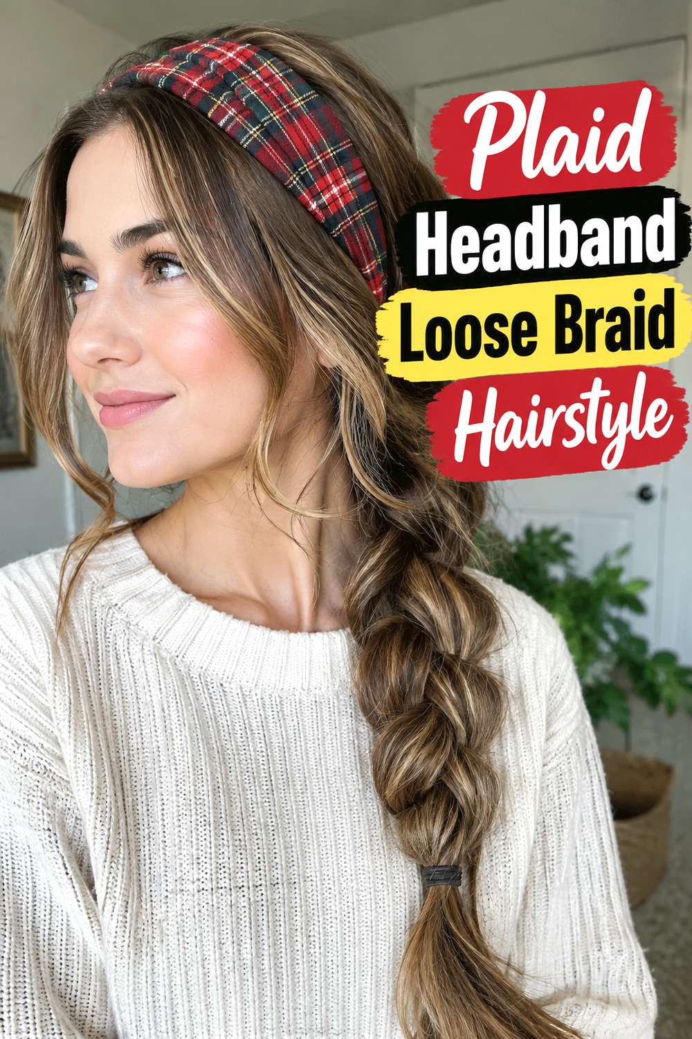 Plaid Headband Loose Braid Hairstyle