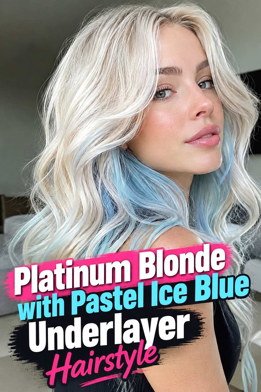 9. Platinum Blonde With Pastel Ice Blue Underlayer Hairstyle