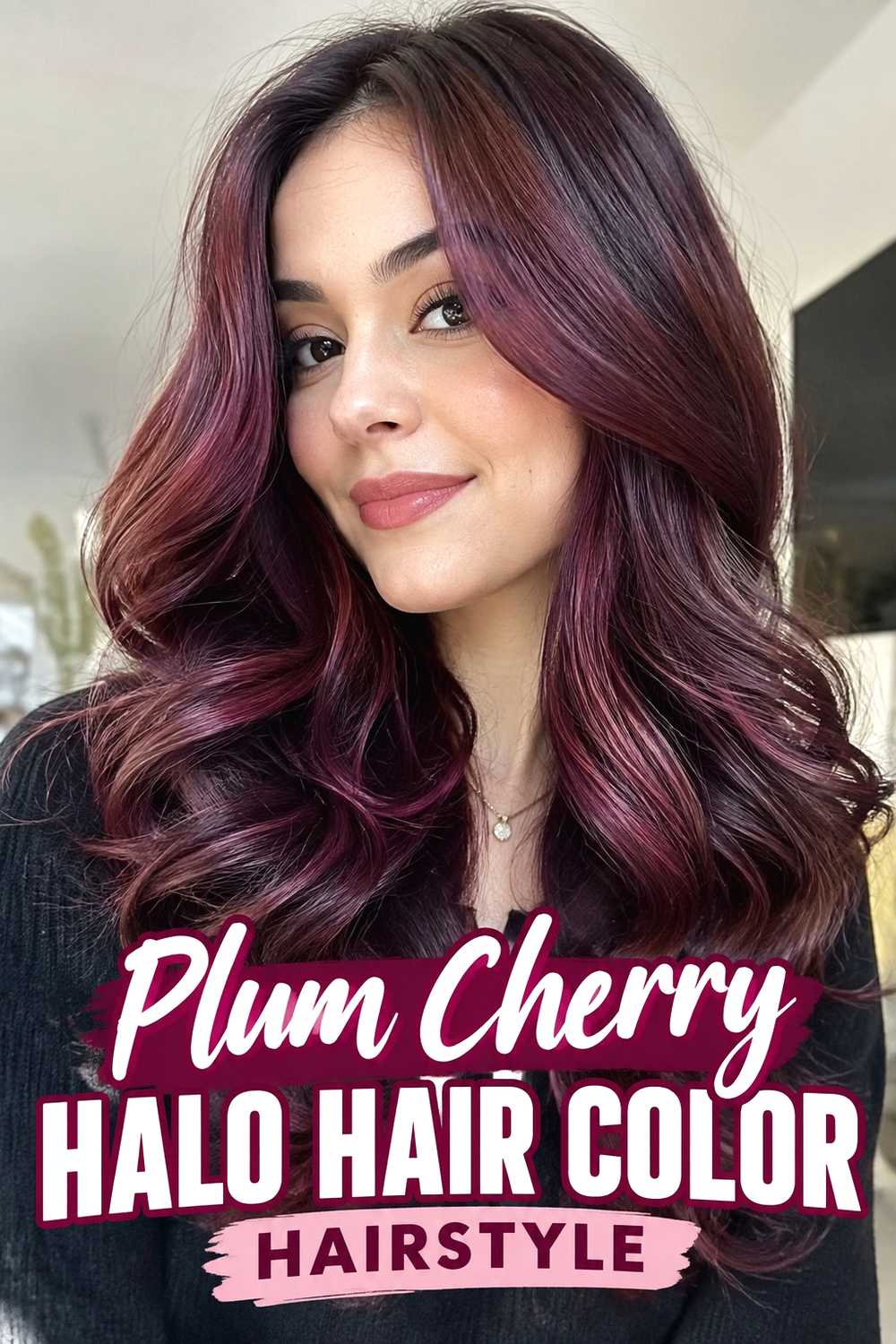 9. Plum Cherry Halo Hair Color Hairstyle