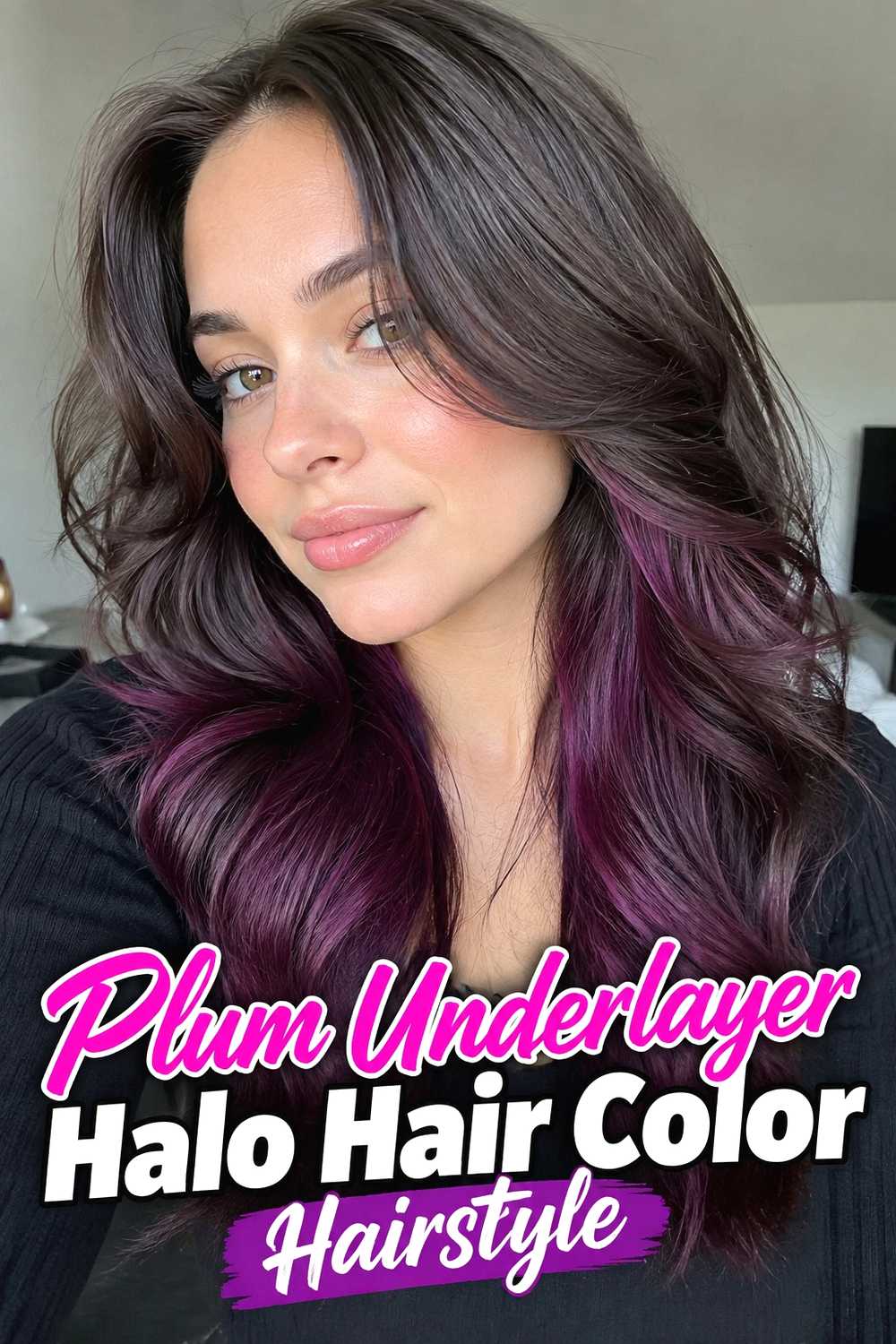 6. Plum Underlayer Halo Hair Color Hairstyle