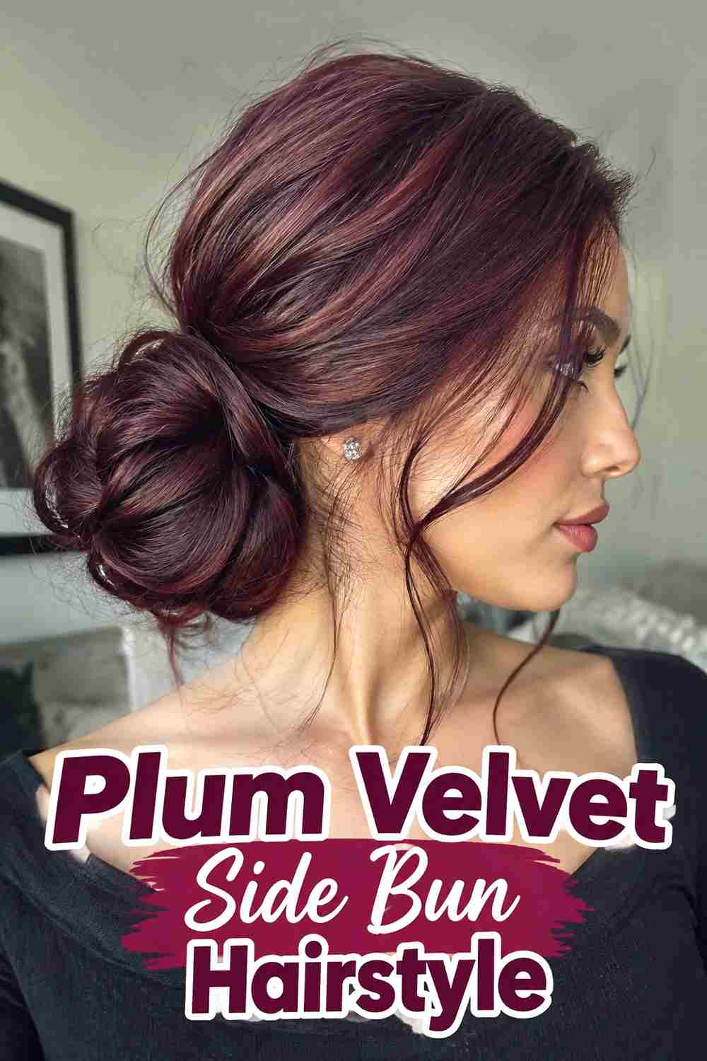 7. Plum Velvet Side Bun Hairstyle