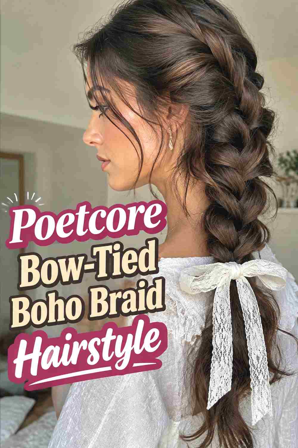 12. Poetcore Bow Tied Boho Braid Hairstyle