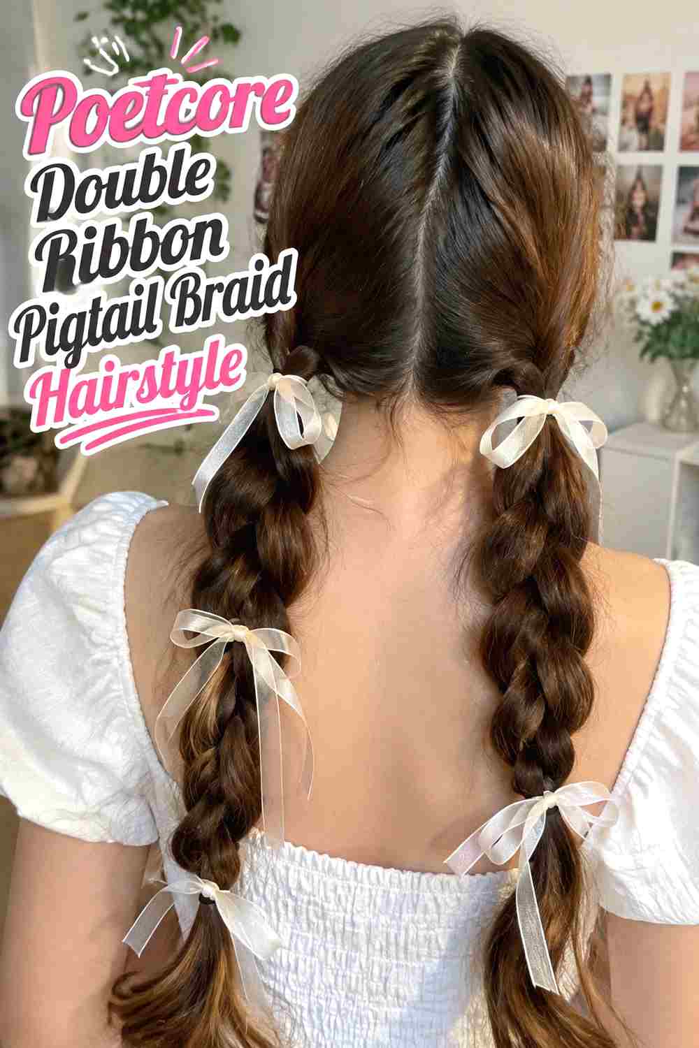 8. Poetcore Double Ribbon Pigtail Braid Hairstyle
