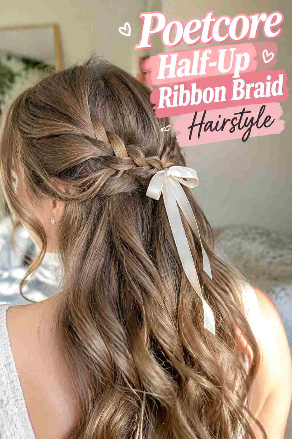 10. Poetcore Half Up Ribbon Braid Hairstyle