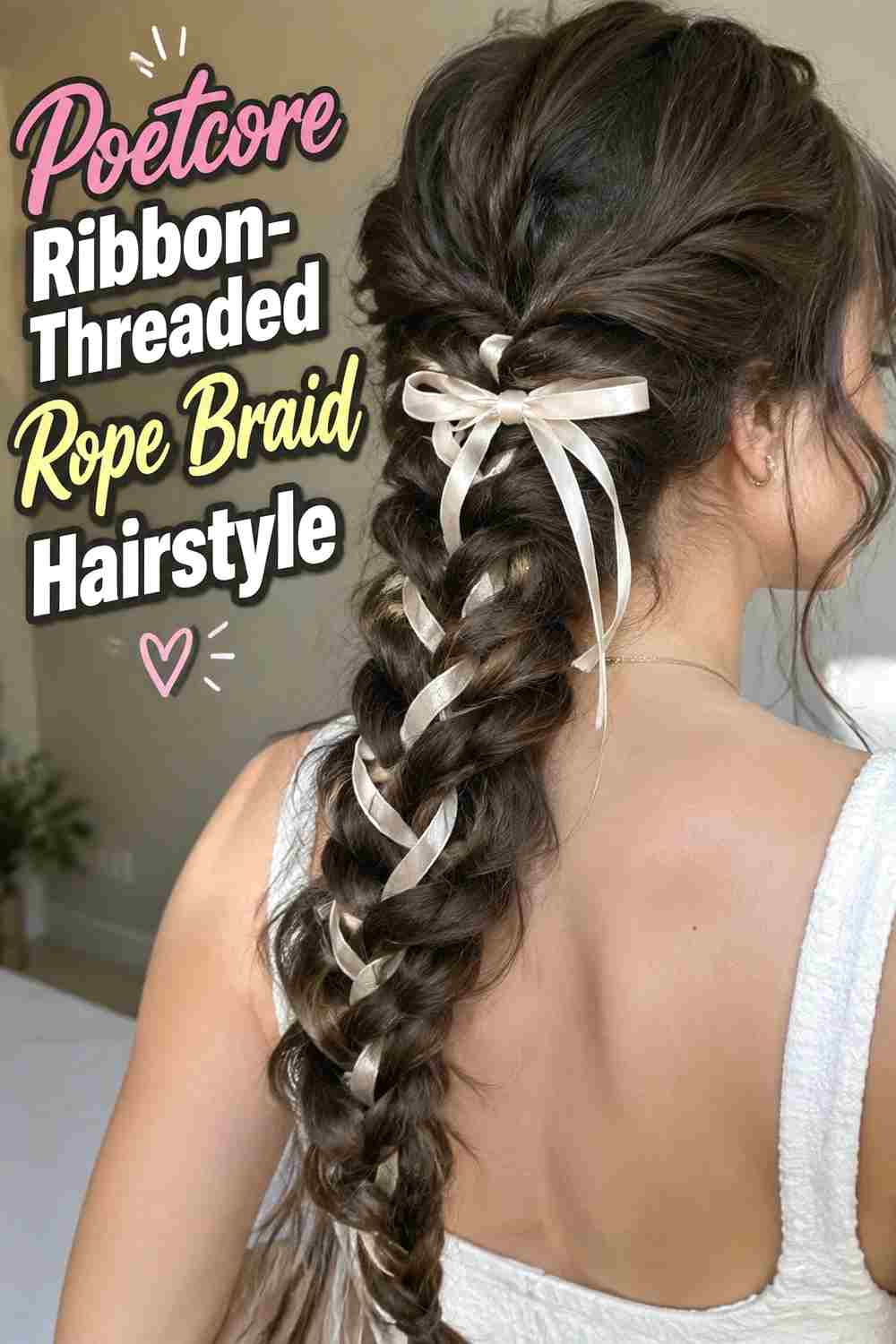 11. Poetcore Ribbon Threaded Rope Braid Hairstyle