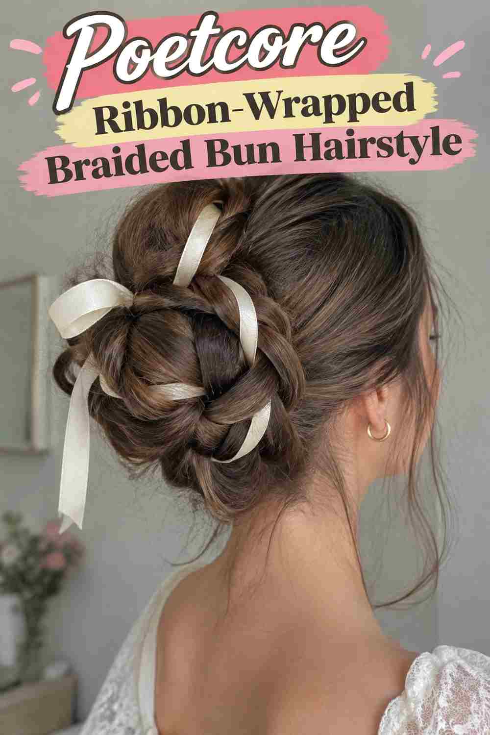 13. Poetcore Ribbon Wrapped Braided Bun Hairstyle