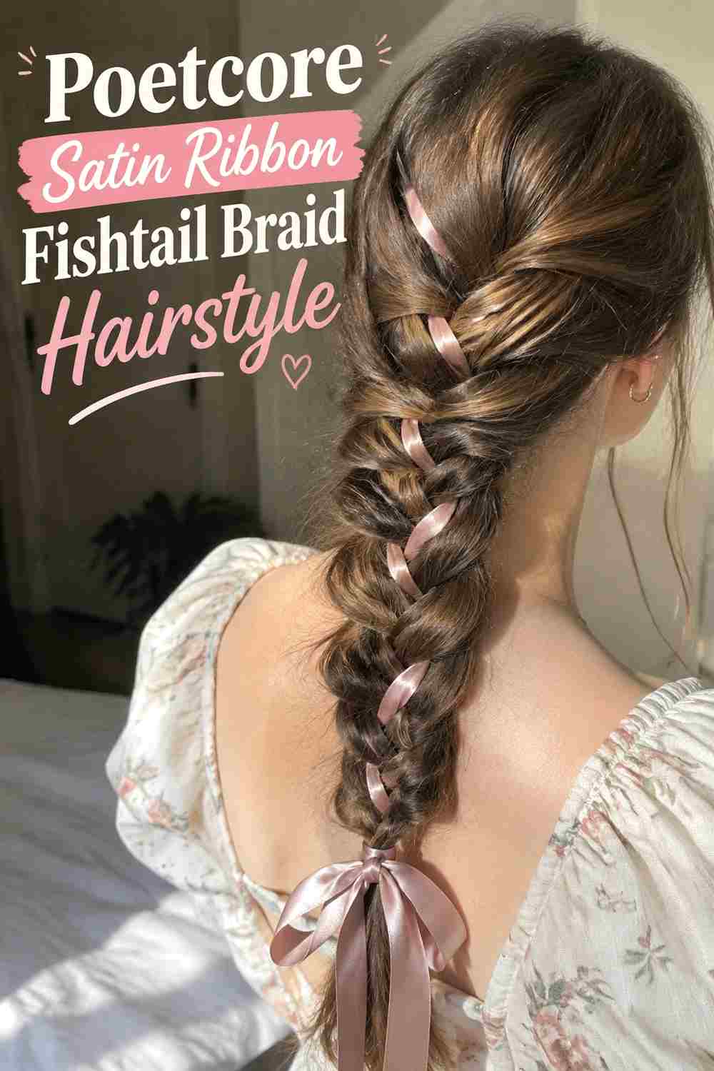 2. Poetcore Satin Ribbon Fishtail Braid Hairstyle