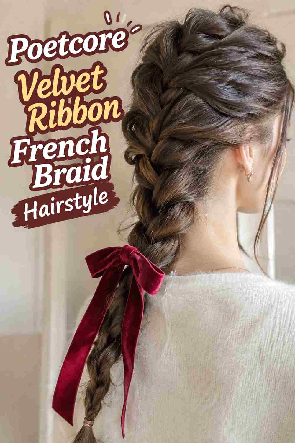 1. Poetcore Velvet Ribbon French Braid Hairstyle