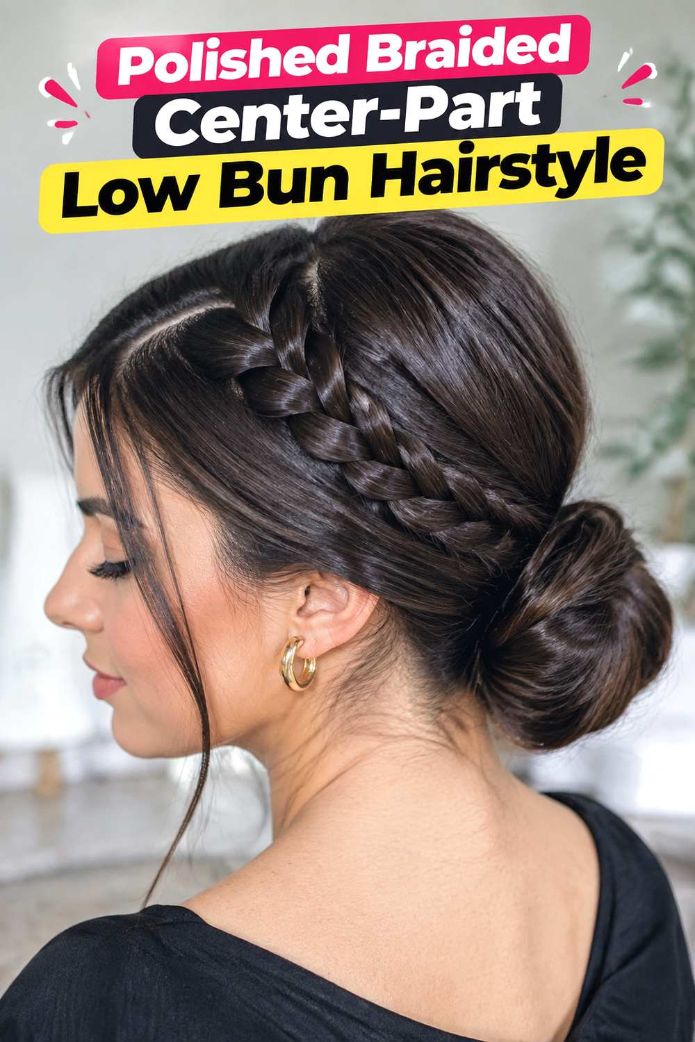 Polished Braided Center-Part Low Bun Hairstyle