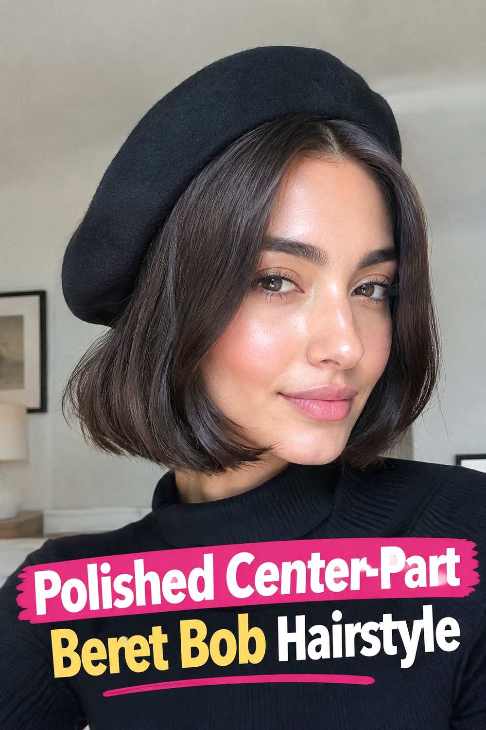 10. Polished Center Part Beret Bob Hairstyle