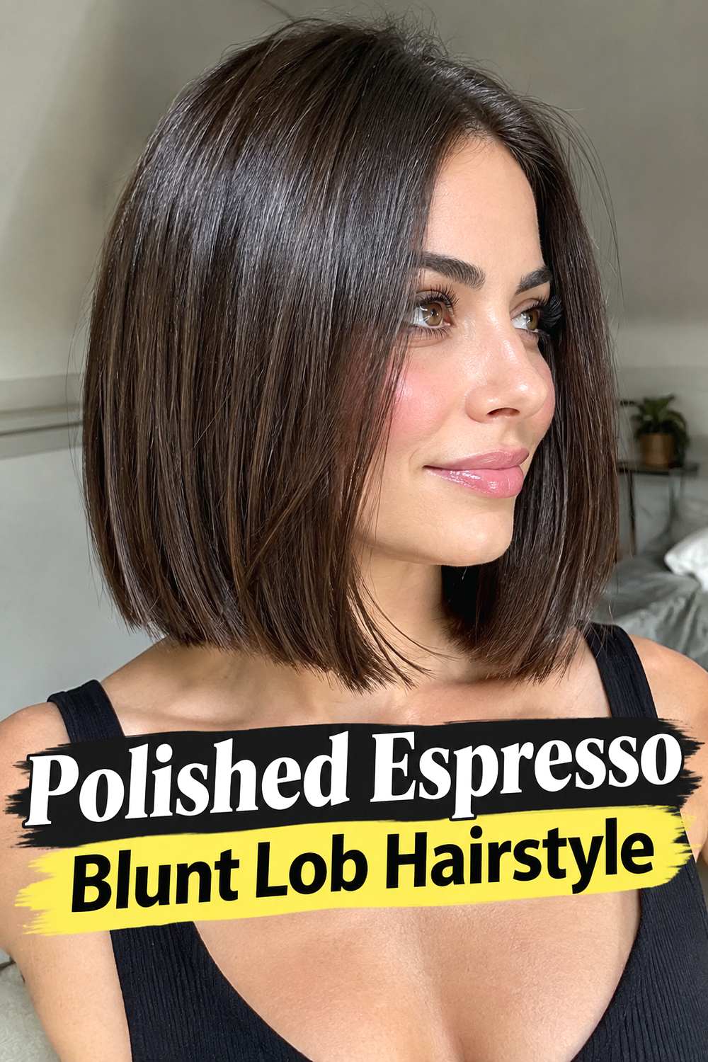 Polished Espresso Blunt Lob Hairstyle