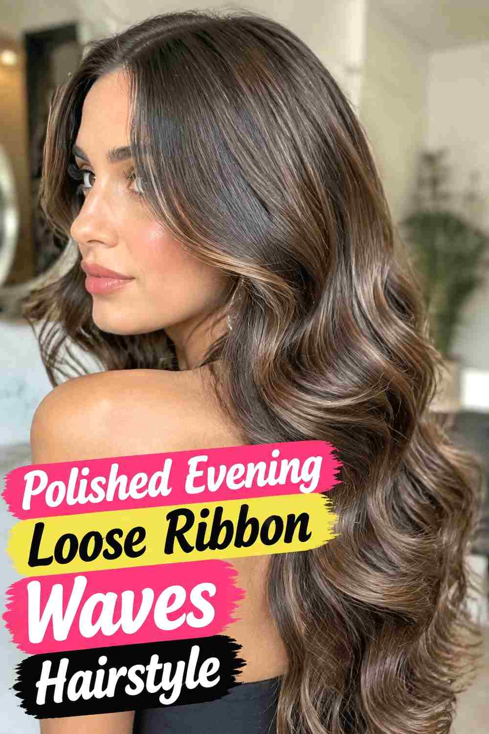 18. Polished Evening Loose Ribbon Waves Hairstyle