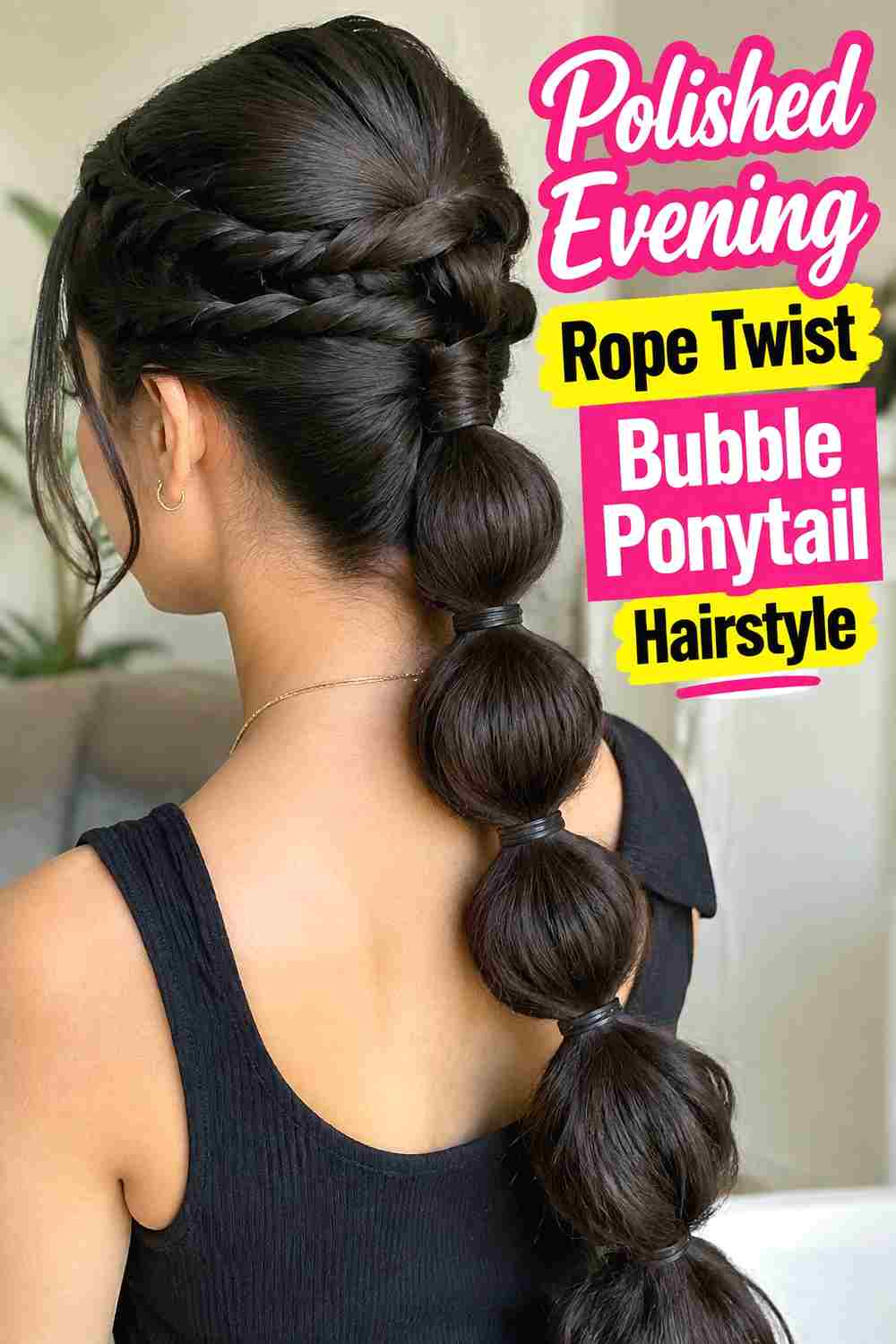20. Polished Evening Rope Twist Bubble Ponytail Hairstyle