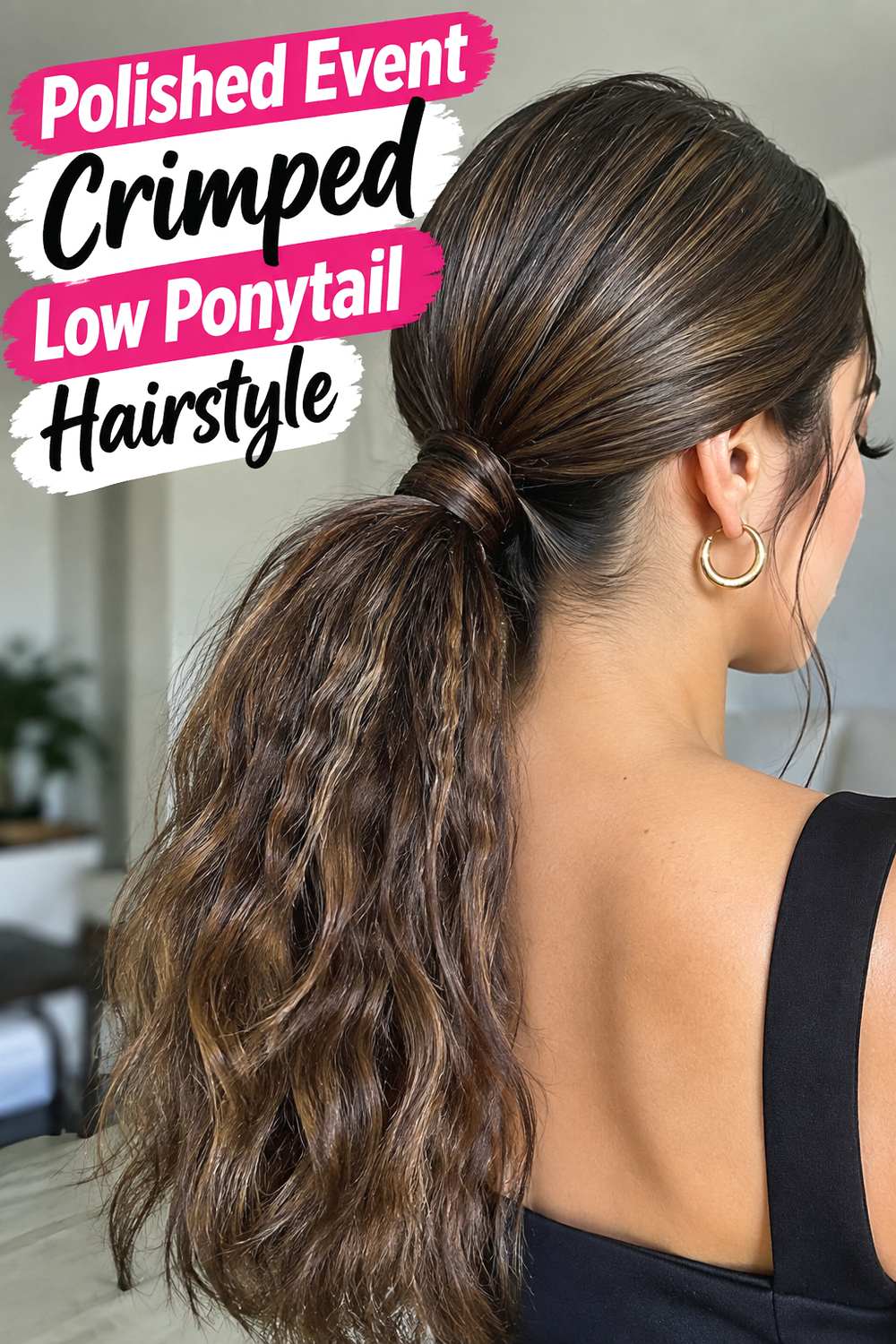 Polished Event Crimped Low Ponytail Hairstyle