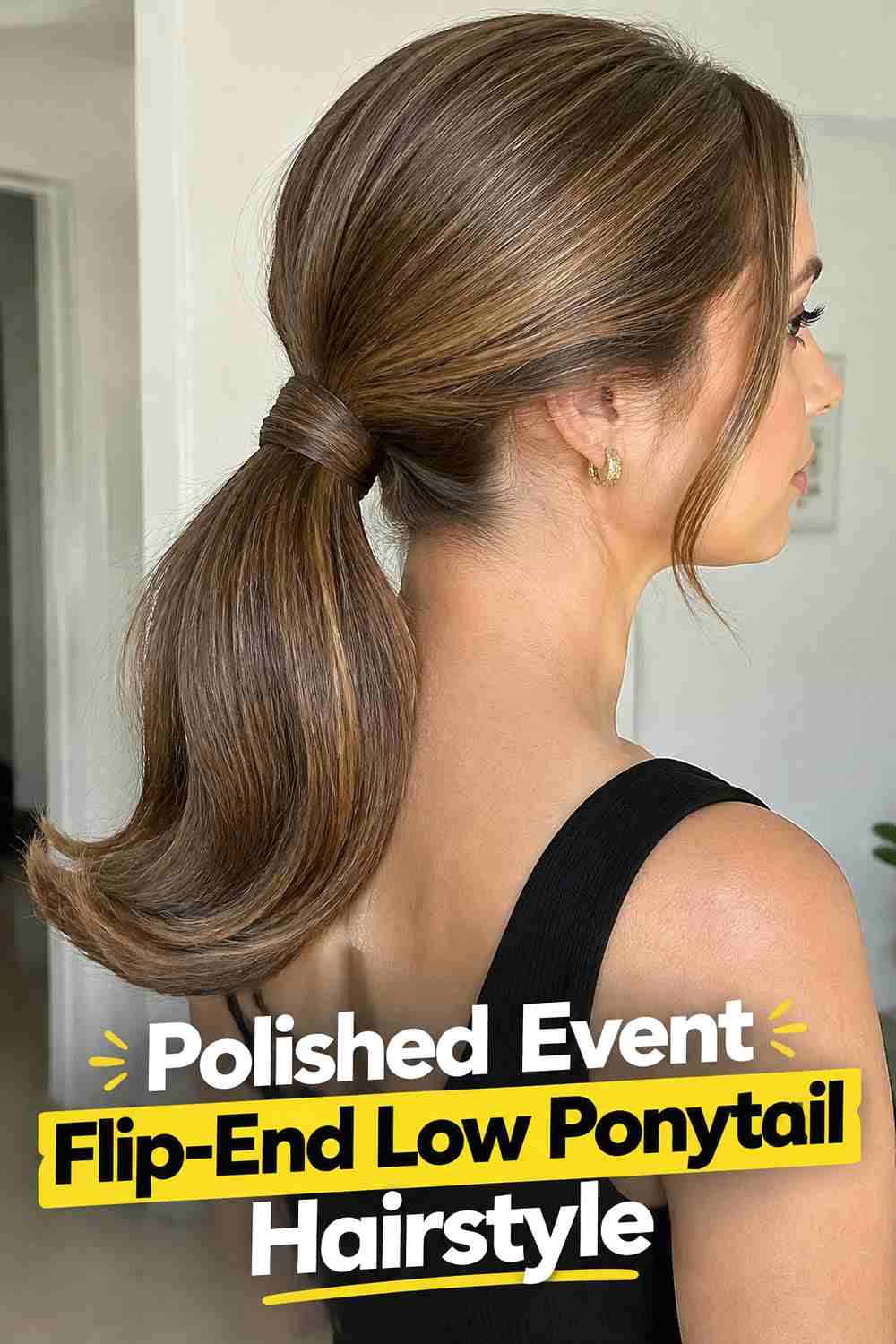 16. Polished Event Flip End Low Ponytail Hairstyle