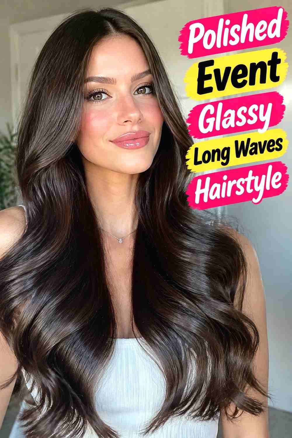 16. Polished Event Glassy Long Waves Hairstyle