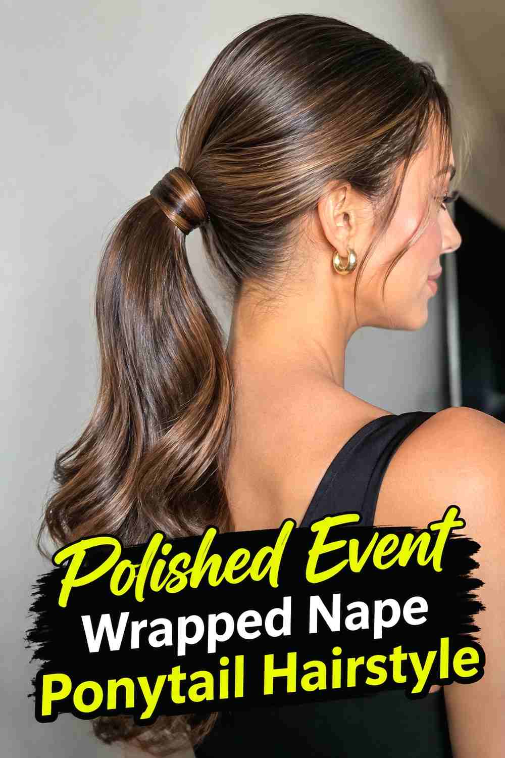 11. Polished Event Wrapped Nape Ponytail Hairstyle