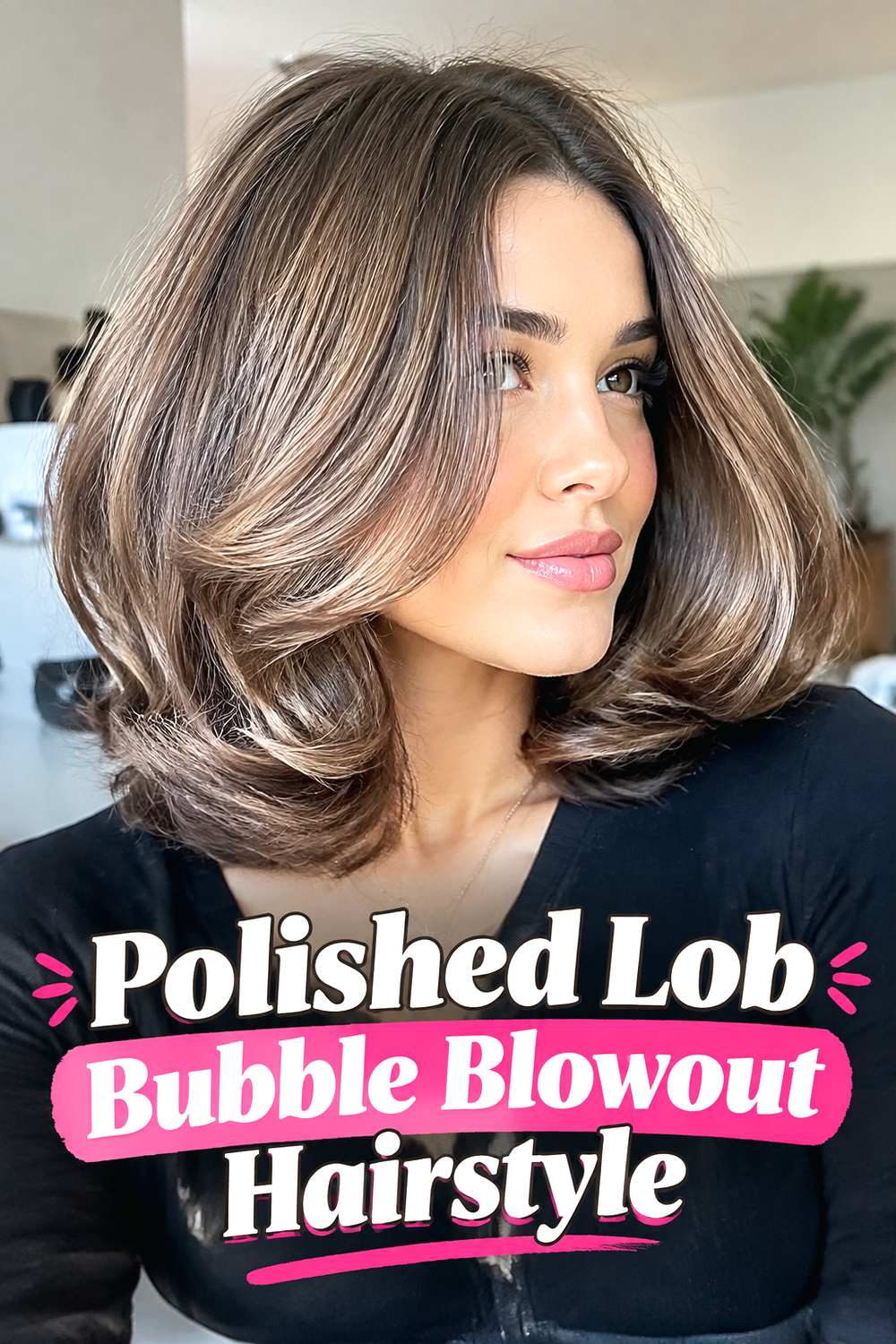 Polished Lob Bubble Blowout Hairstyle
