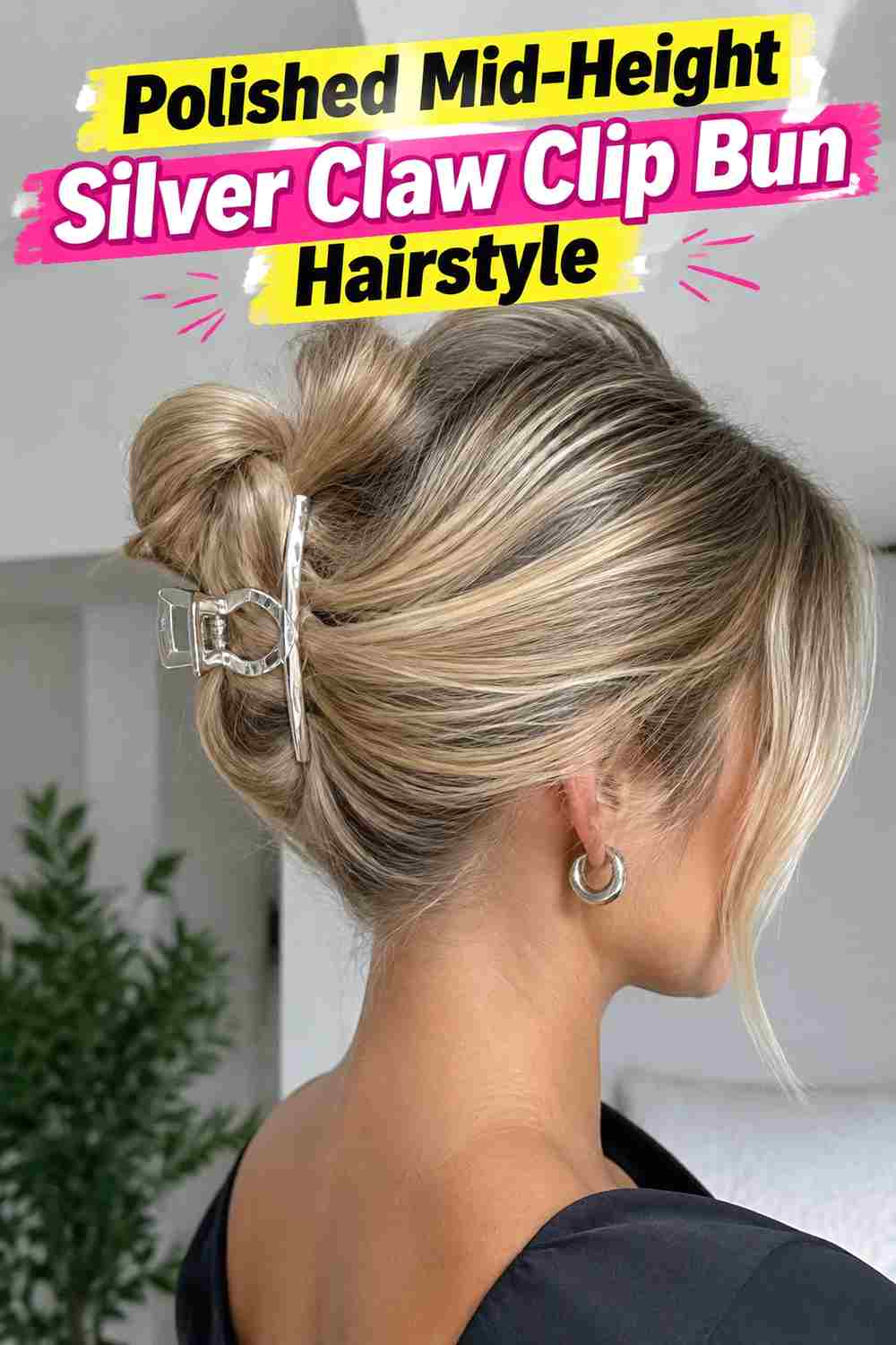 14. Polished Mid Height Silver Claw Clip Bun Hairstyle