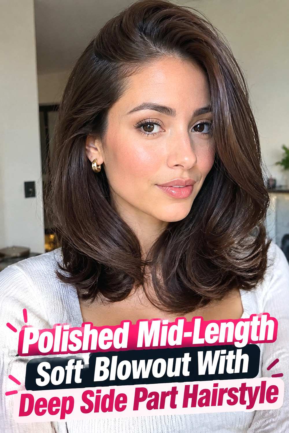 Polished Mid-Length Soft Blowout With Deep Side Part Hairstyle