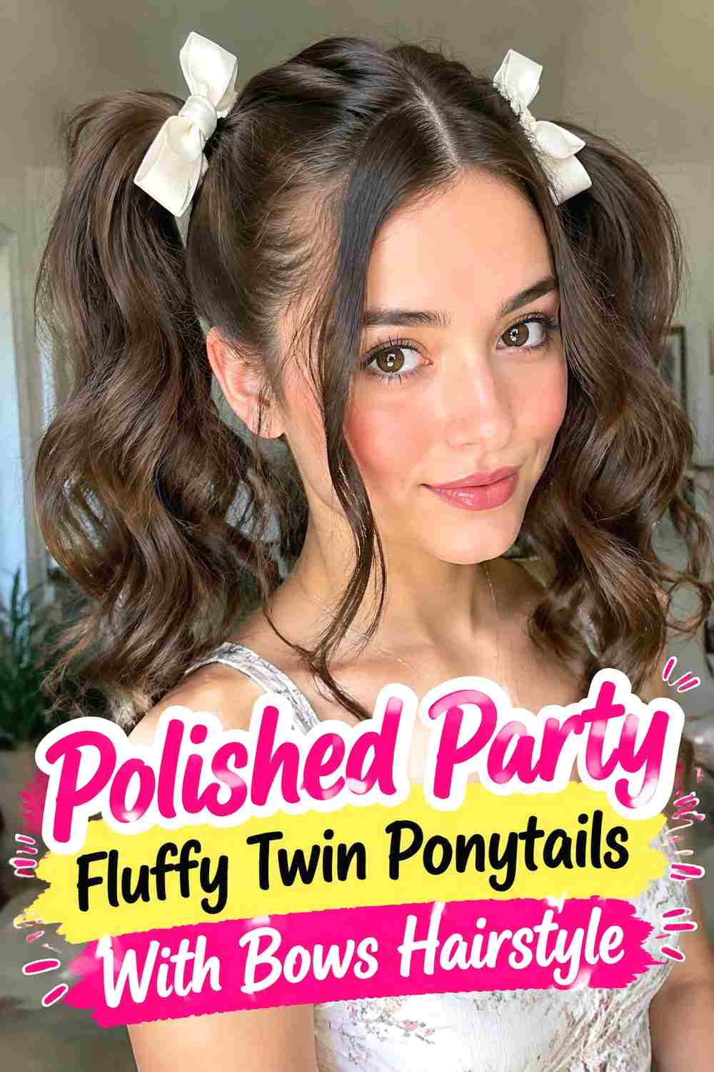 18. Polished Party Fluffy Twin Ponytails With Bows Hairstyle