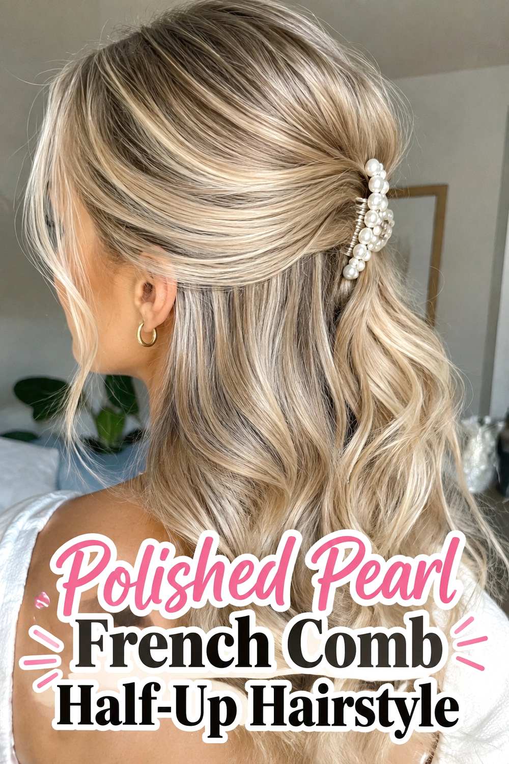 11. Polished Pearl French Comb Half Up Hairstyle
