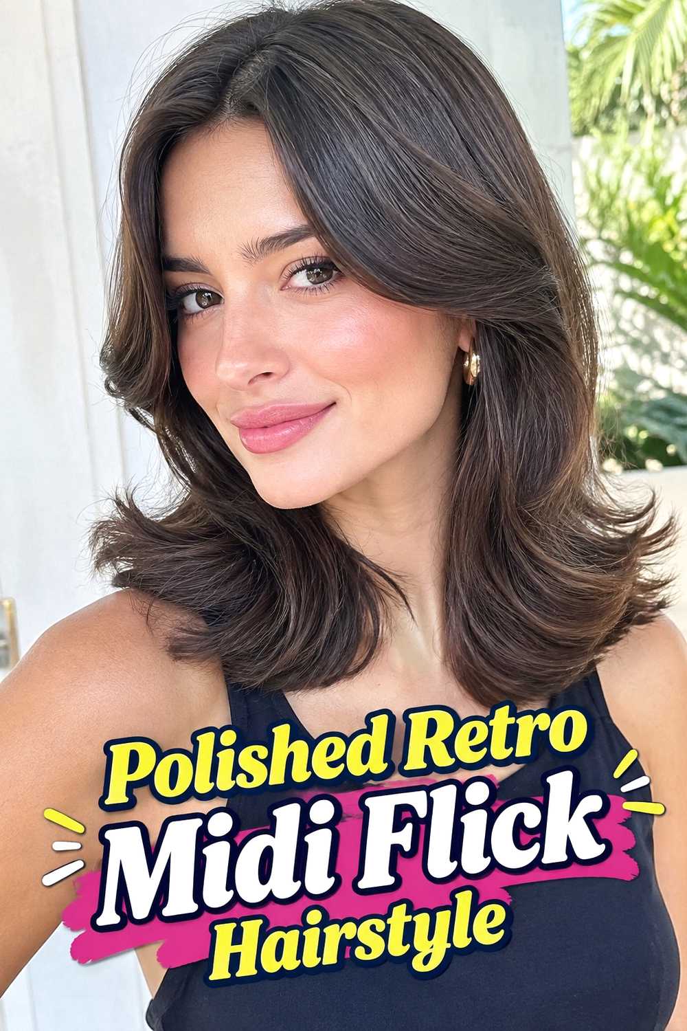 14. Polished Retro Midi Flick Hairstyle