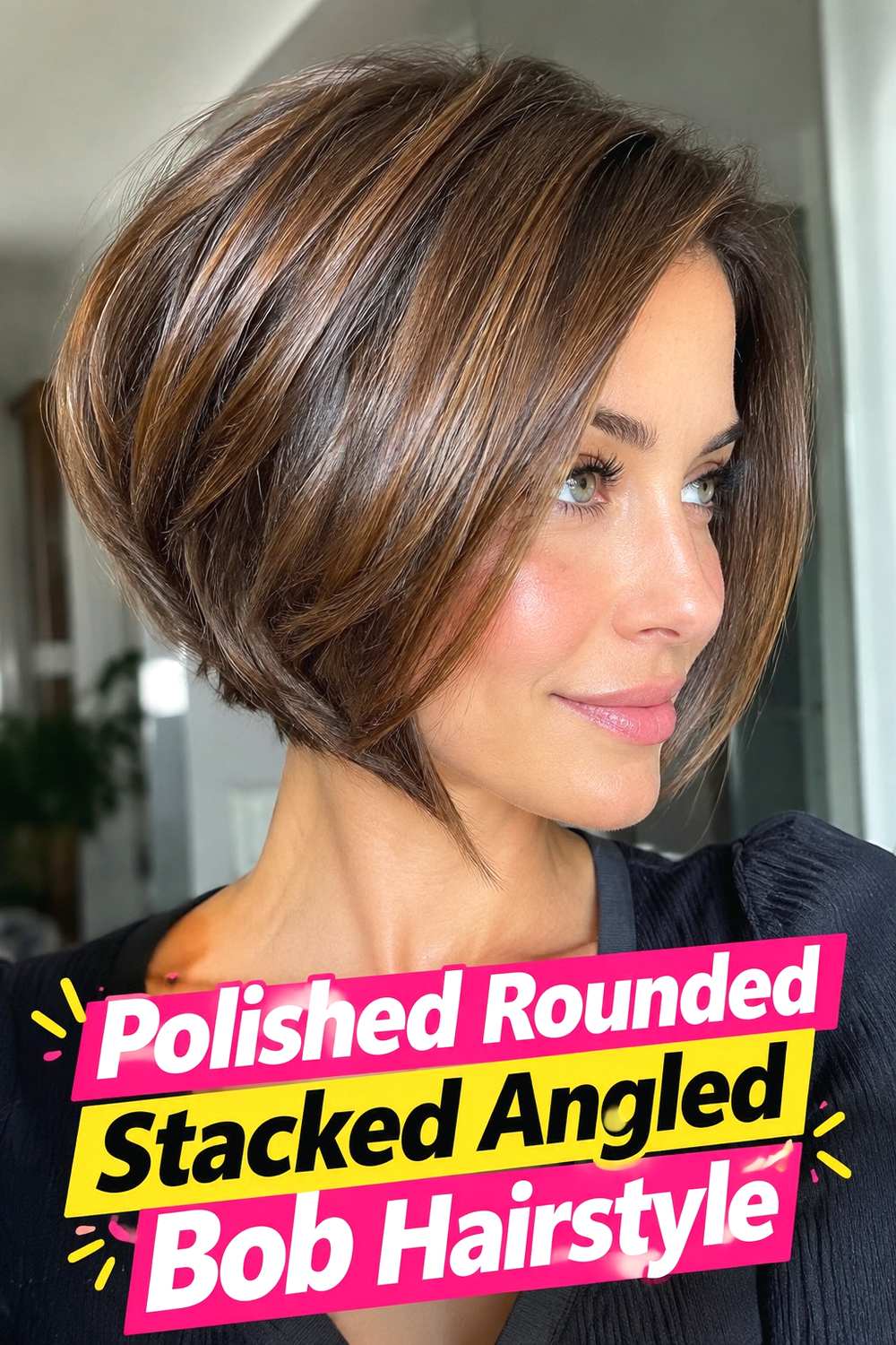 15. Polished Rounded Stacked Angled Bob Hairstyle