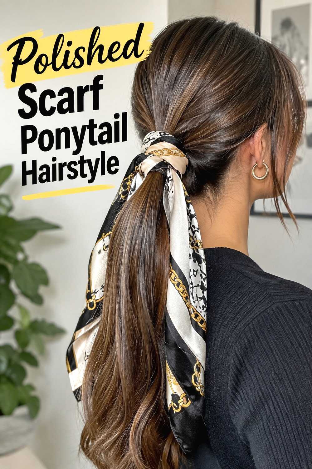 10. Polished Scarf Ponytail Hairstyle