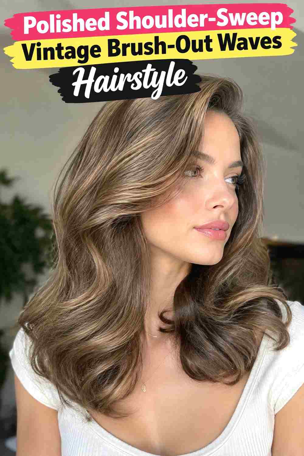 13. Polished Shoulder Sweep Vintage Brush Out Waves Hairstyle