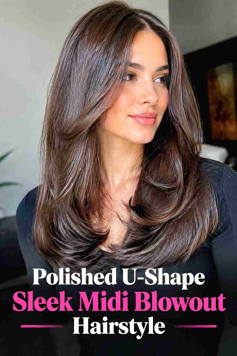 14. Polished U Shape Sleek Midi Blowout Hairstyle