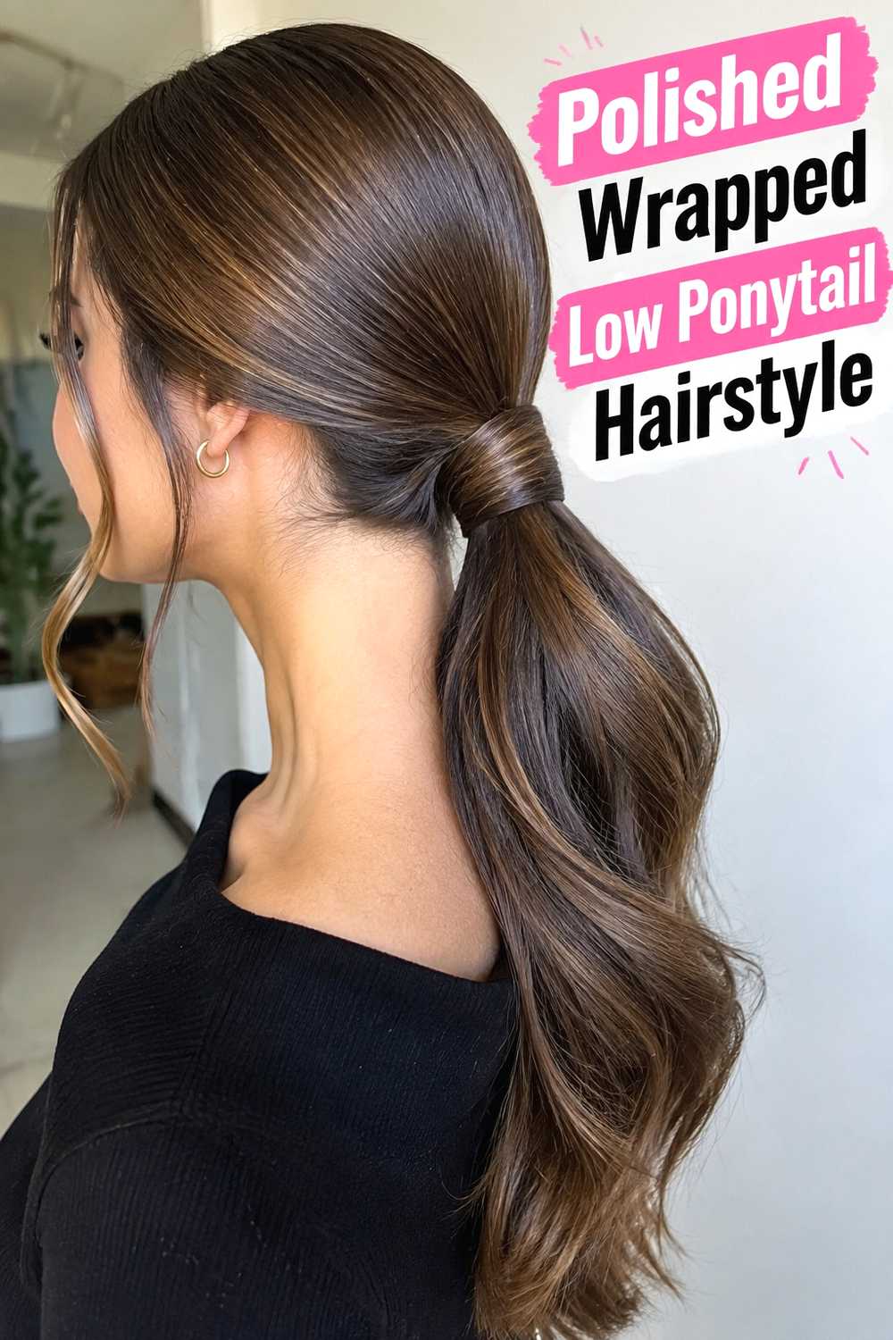 3. Polished Wrapped Low Ponytail Hairstyle