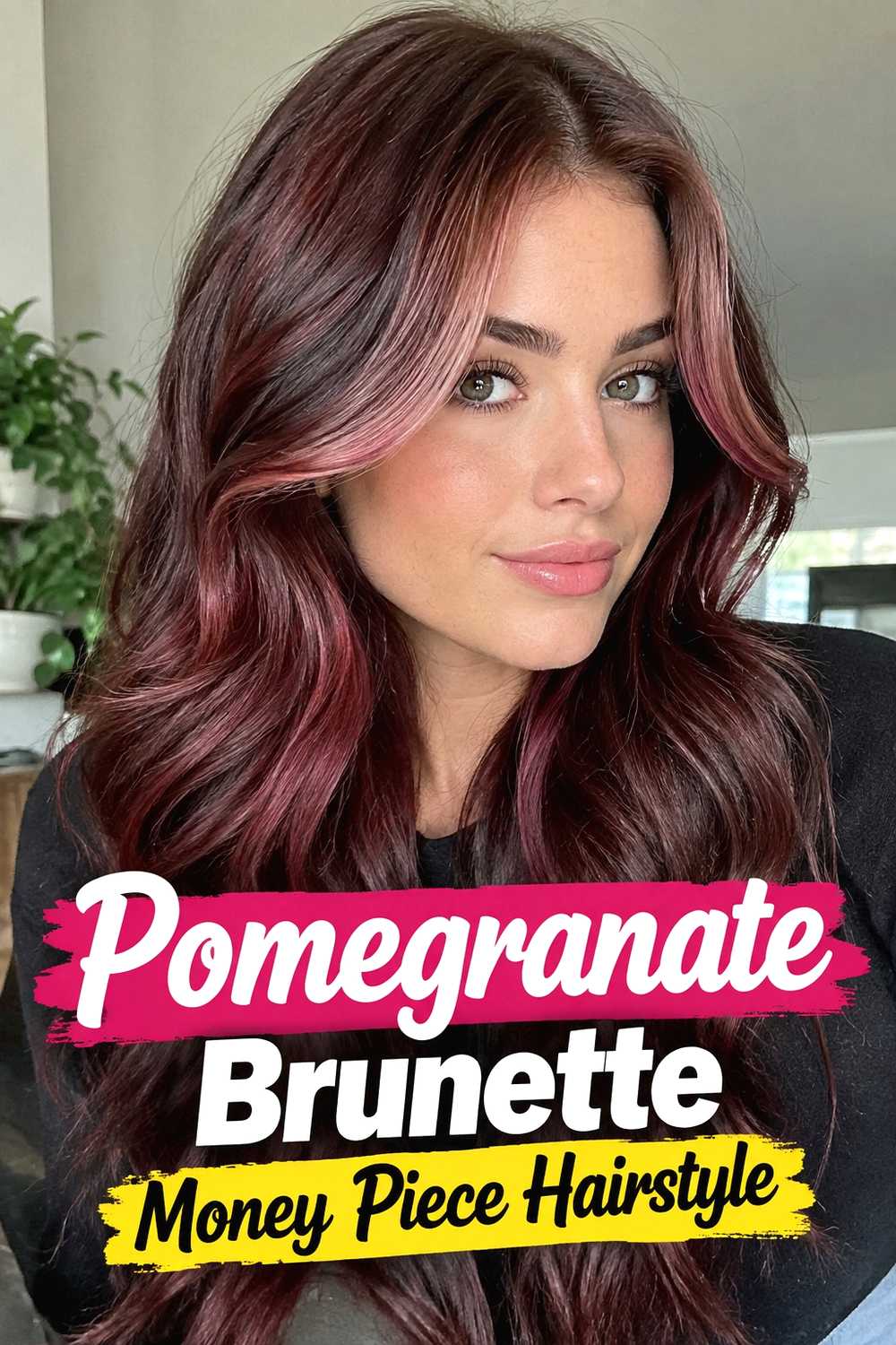5. Pomegranate Brunette Money Piece Hairstyle