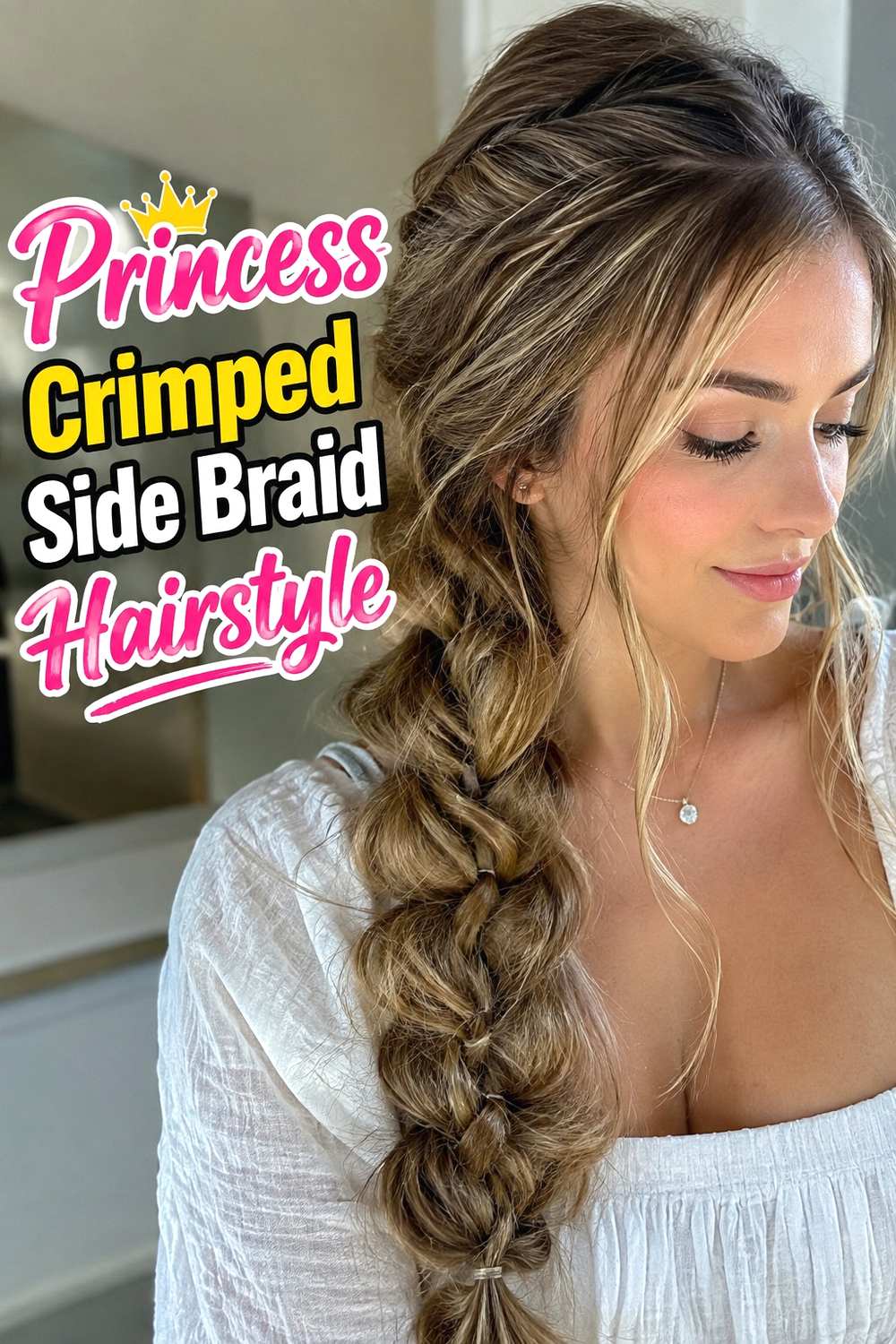 6. Princess Crimped Side Braid Hairstyle