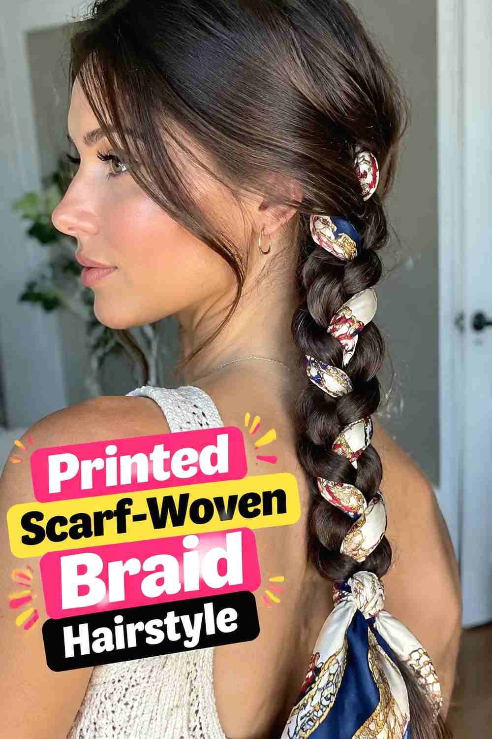 18. Printed Scarf Woven Braid Hairstyle