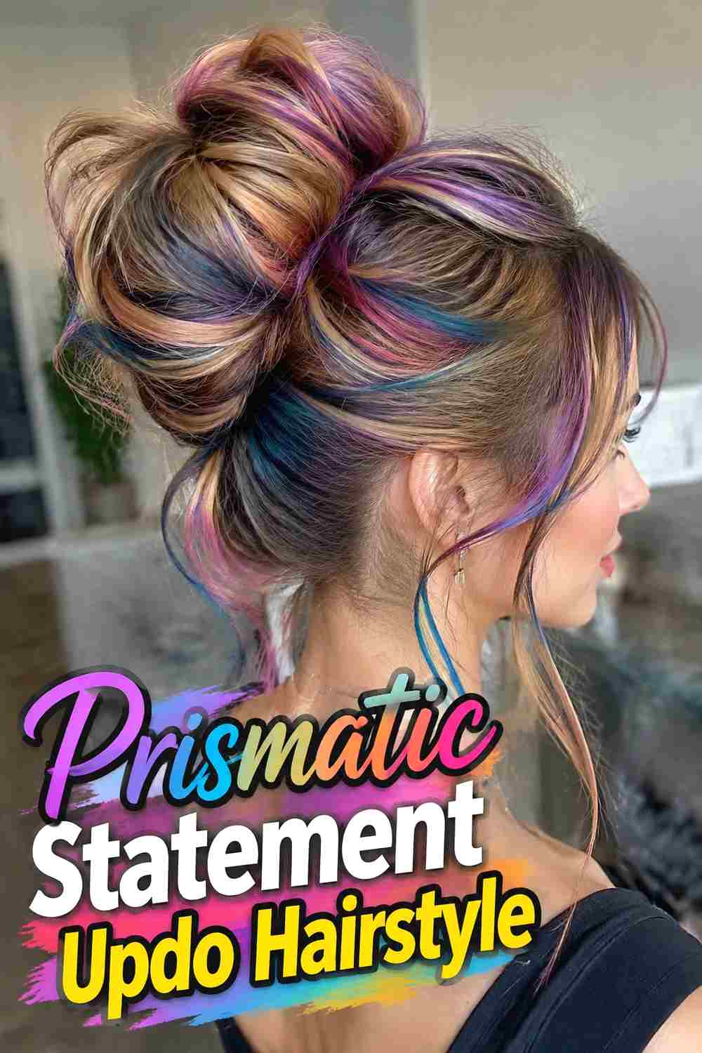 15. Prismatic Statement Updo Hairstyle