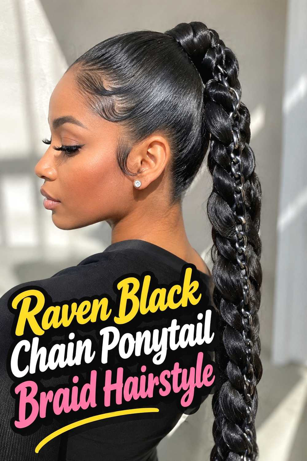 7. Raven Black Chain Ponytail Braid Hairstyle