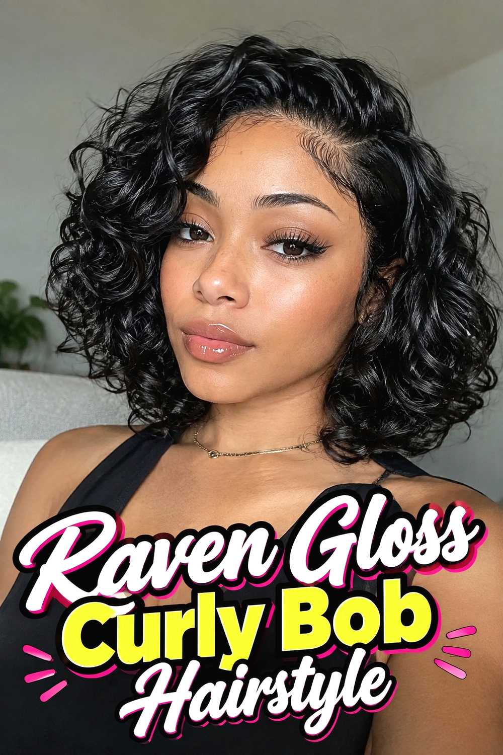 6. Raven Gloss Curly Bob Hairstyle