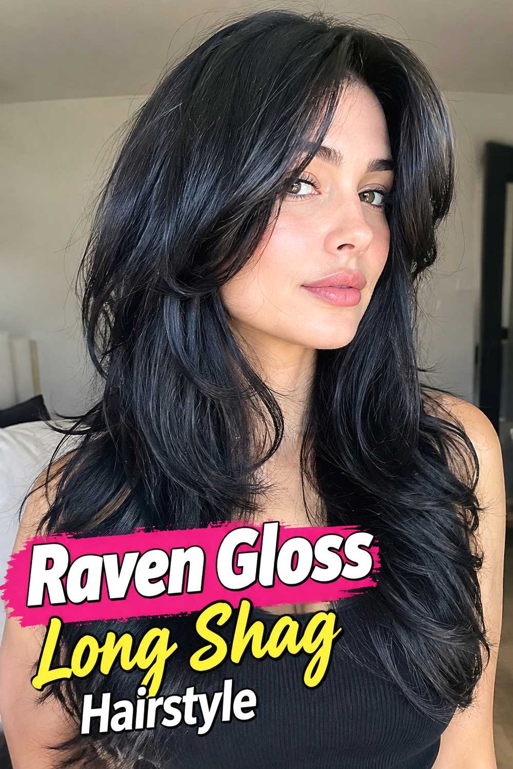 10. Raven Gloss Long Shag Hairstyle