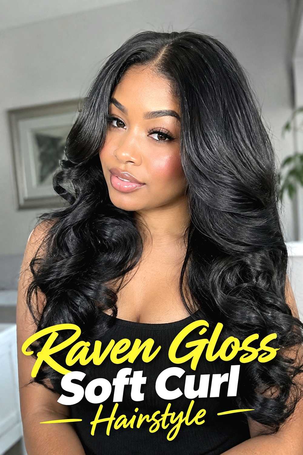12. Raven Gloss Soft Curl Hairstyle