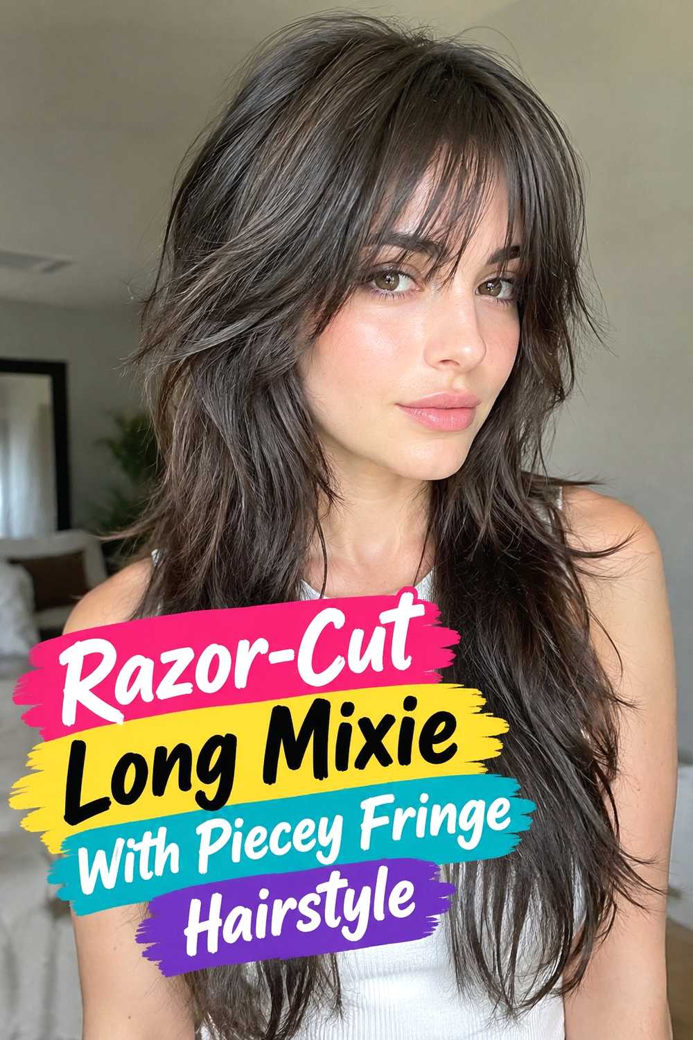 4. Razor Cut Long Mixie With Piecey Fringe Hairstyle