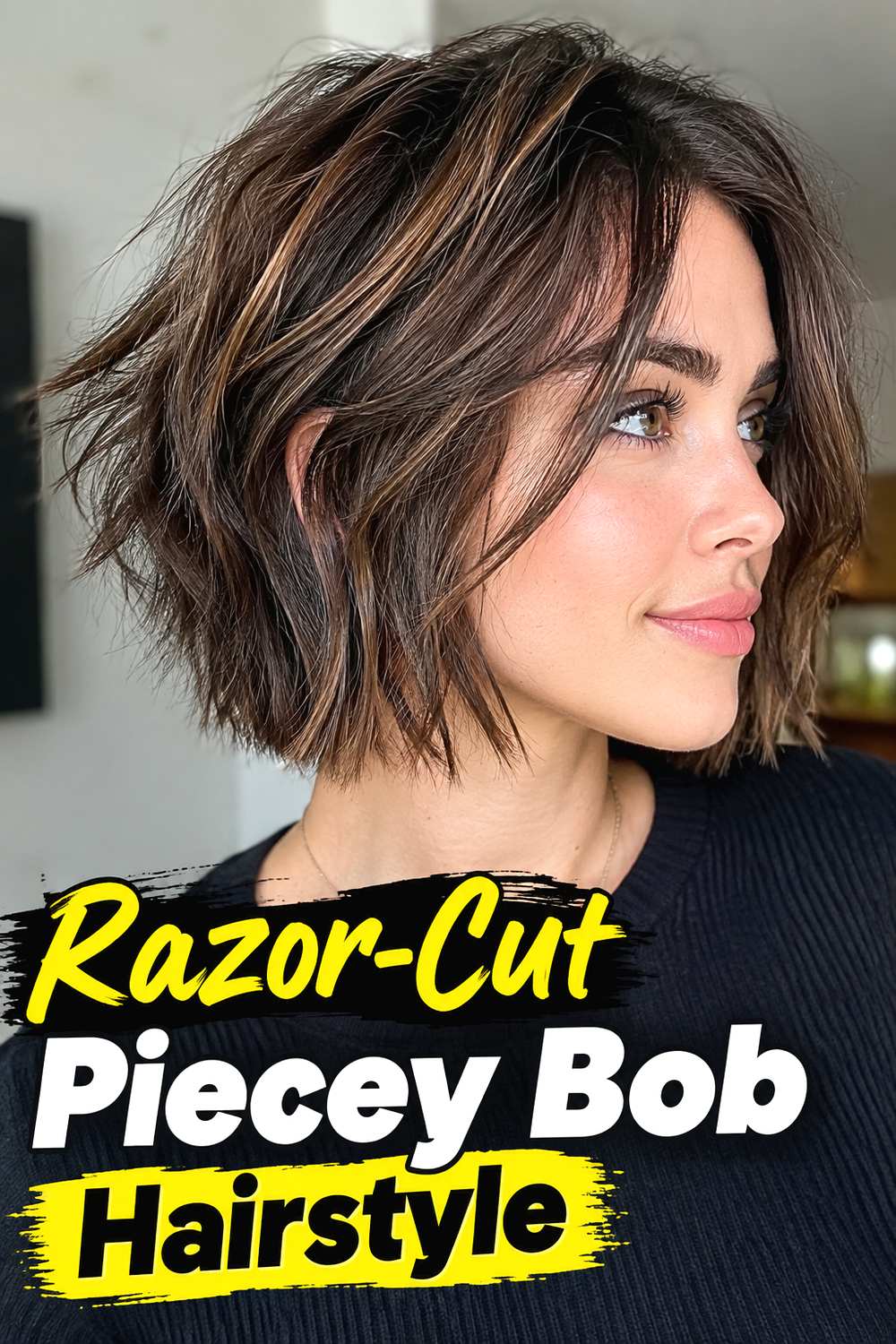 4. Razor Cut Piecey Bob Hairstyle