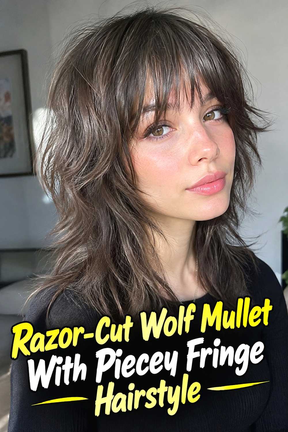7. Razor Cut Wolf Mullet With Piecey Fringe Hairstyle