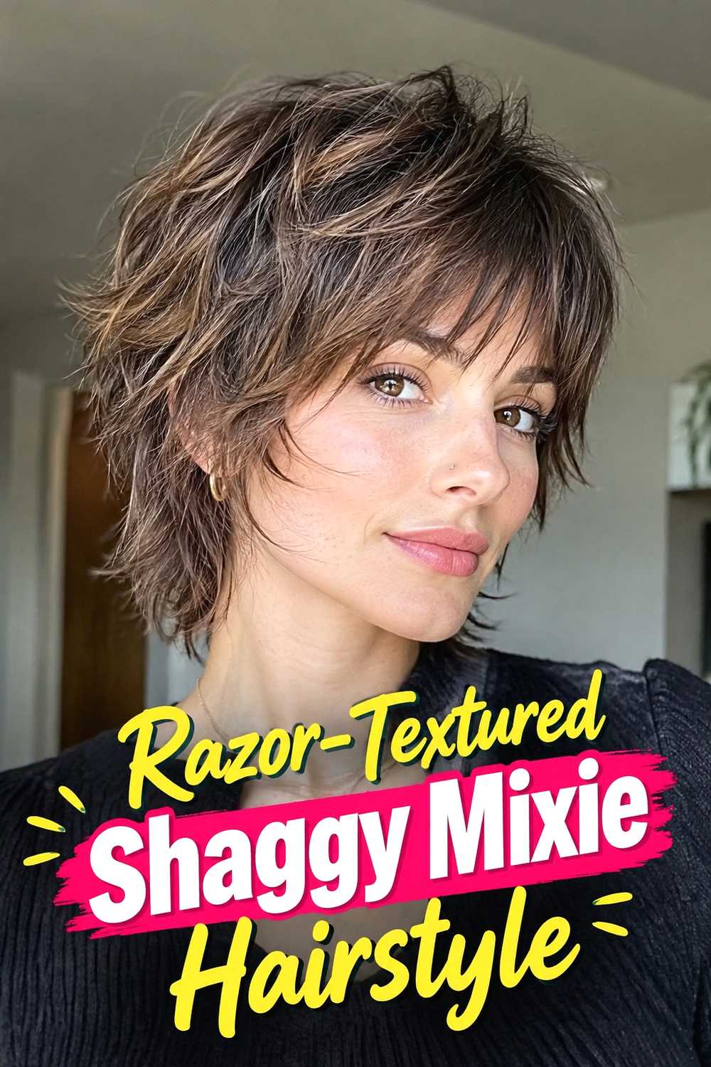 5. Razor Textured Shaggy Mixie Hairstyle