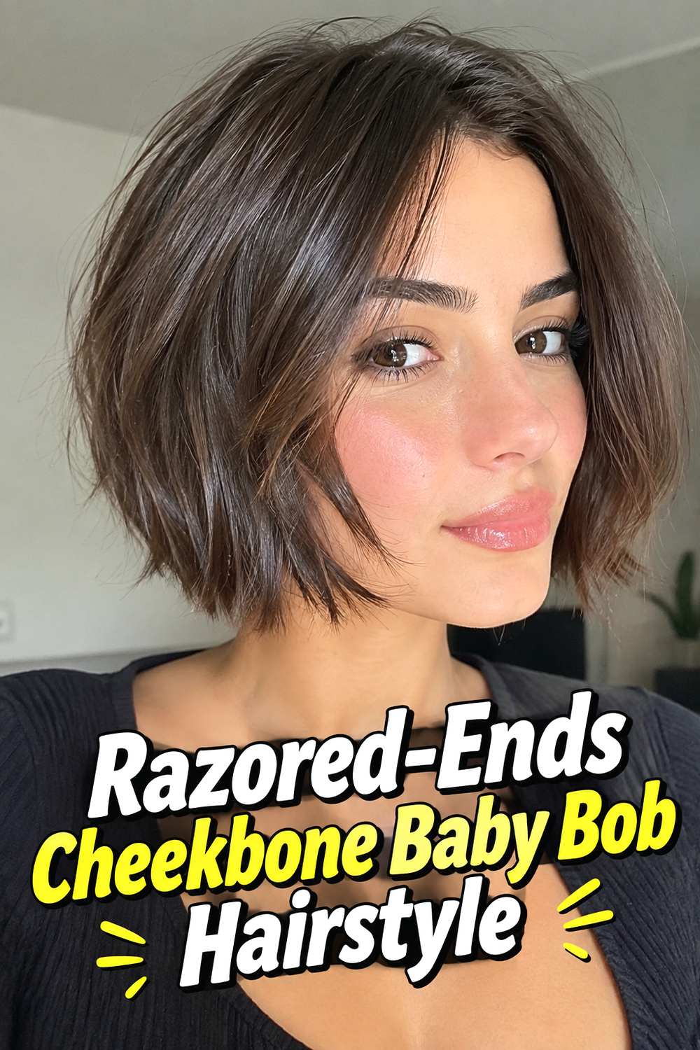 Razored-Ends Cheekbone Baby Bob Hairstyle